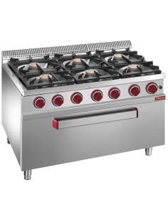 Fourneau 6 feux vifs, four maxi gaz 1 grande porte