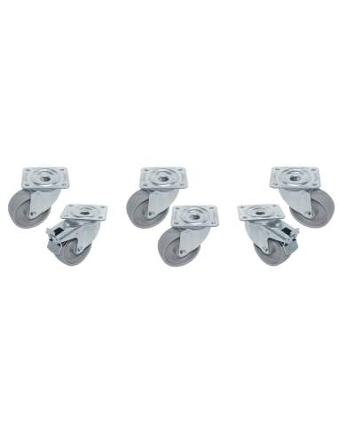 Kit 6 Roues inox pour tables, pivotantes, 2x avec freins