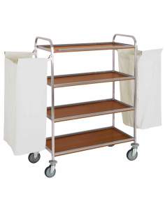 Chariot à linge inox, 4 niveaux, avec 2 sacs - chêne foncé