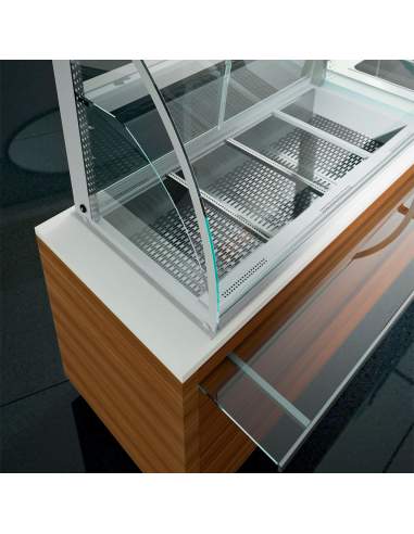 Elément top et vitrine sur 3 niveaux ouverte (avec rideau), réfrigérés, ventilés, 2x GN 1/1