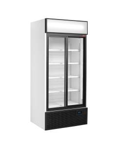 Vitrine T° positive, ventilée, 760 Lt., 2 portes coulissantes, avec caisson lumineux
