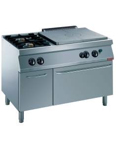 Fourneau 2 feux, 1 taque coup de feu, four gaz GN 2/1, armoire neutre