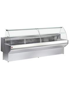 Comptoir vitrine réfrigéré à vitre bombée, ventilé, avec réserve - GRIS/BLANC