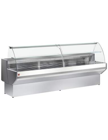 Comptoir vitrine réfrigéré à vitre bombée, ventilé, avec réserve - GRIS/BLANC