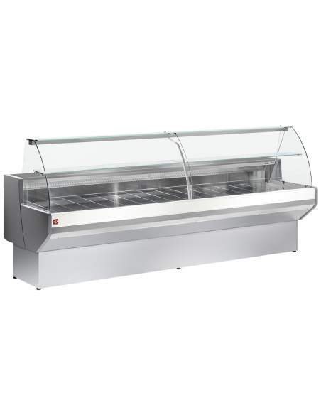 Comptoir vitrine réfrigéré à vitre bombée, ventilé, avec réserve - GRIS/BLANC