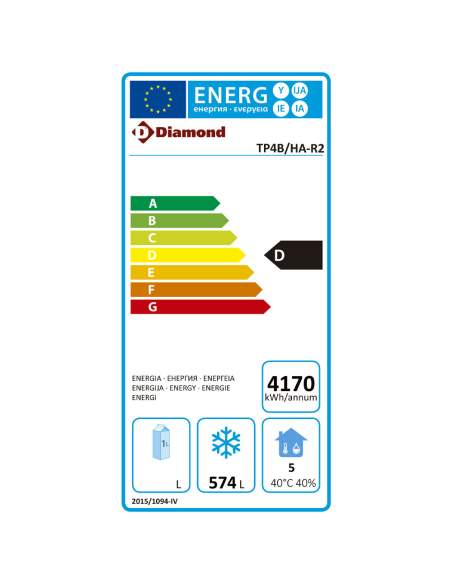 Table de congélation "murale", ventilée, 4 portes EN 600x400, 760 litres