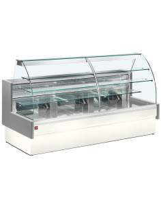 Comptoir vitrine réfrigéré, statique, chargement à tiroirs, vitre courbe, sans réserve - GRIS/BLANC