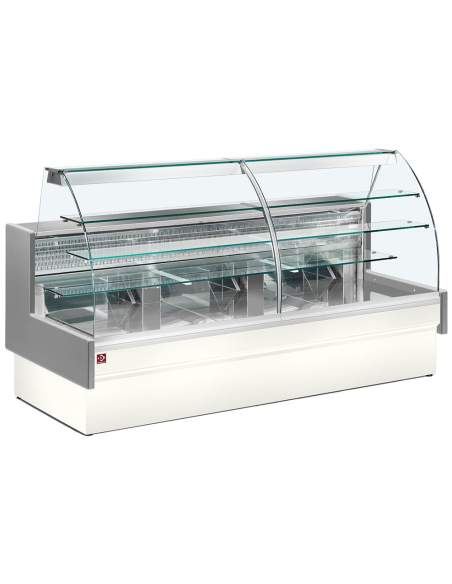 Comptoir vitrine réfrigéré, statique, chargement à tiroirs, sans réserve - GRIS/BLANC