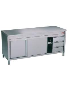 Table sur armoire neutre et 3 tiroirs à droite