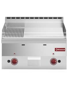 Plaque de cuisson gaz, surface 2/3 lisse, 1/3 nervurée "chrome" -Top-