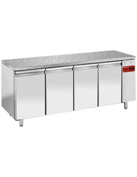 Table frigorifique, ventilée, 4 portes EN 600x400 - Top en granit (Sans groupe)