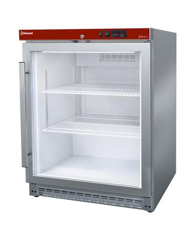 Frigo ventilé, porte vitrée, 150 Lit. acier inox