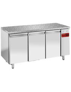 Table frigorifique, ventilée, 3 portes EN 600x400 - Top en granit (Sans groupe)