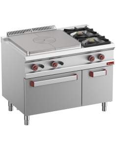 Fourneau taque coup de feu, 2 feux gaz, four GN 2/1, armoire GN1/1