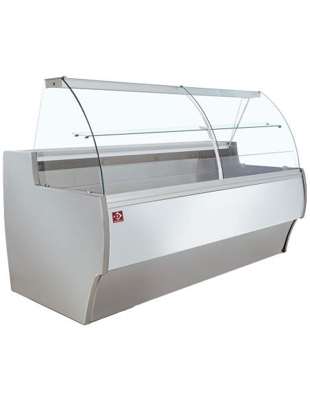 Comptoir vitrine réfrigéré à vitre bombée, ventilé, avec réserve - GRIS/BLANC