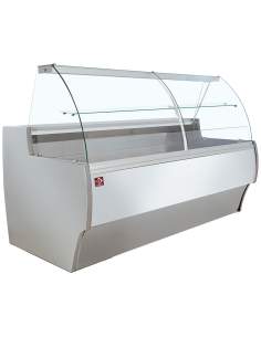 Comptoir vitrine réfrigéré à vitre bombée, ventilé, avec réserve - GRIS/BLANC