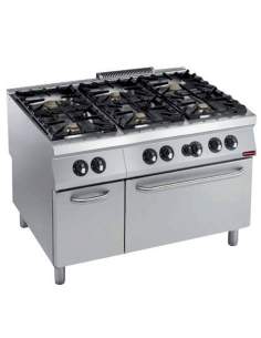Fourneau 6 feux vifs, four gaz GN 2/1, armoire neutre