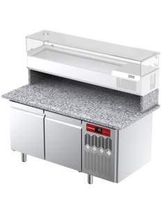 Table frigorifique, ventilée, pour pizza 2 portes et plan de travail en granit