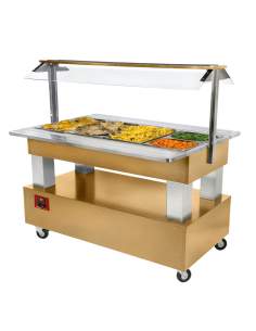 Buffet chauffant, bain marie, 4x GN 1/1-150 (Bois Chêne clair)