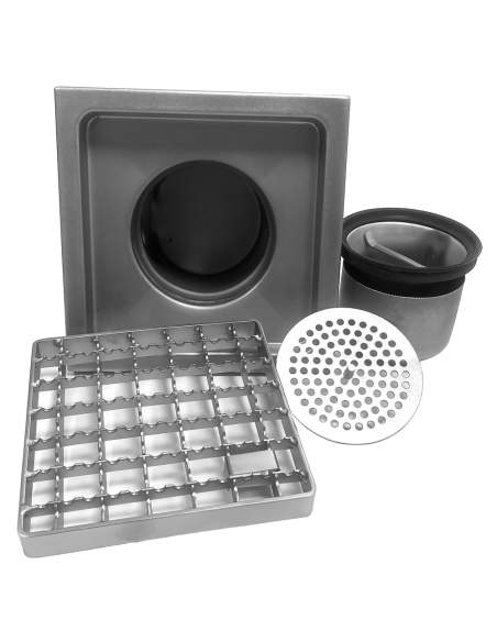 Caniveau de sol inox 300x300, sortie horizontale