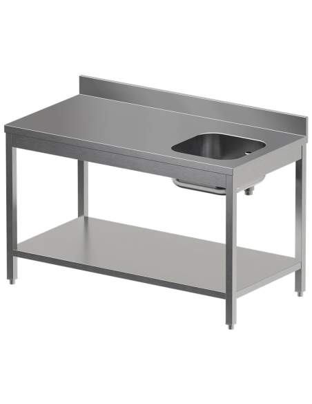 Table de "Chef" avec tablette inférieure, cuve droite + dosseret arrière