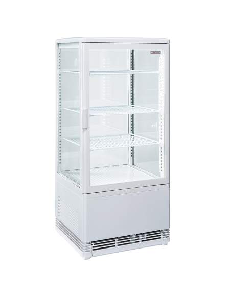 Vitrine de table ventilée 4 niveaux, 4 faces vitrées,  80 litres - BLANCHE
