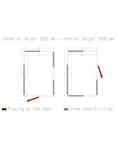 Chambre ISO 100, dim.int.2230 x 3430 xh 2230 mm  (17,06 m³)