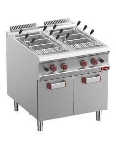 Cuiseur à pâtes gaz, 2 cuves 40 lit. sur meuble fermé (s/paniers)