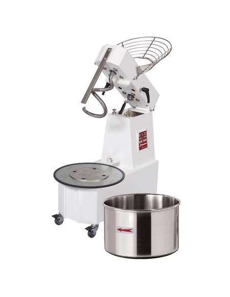 Pétrin à spirale 33 Lt  2 vit. - Tête relevable, cuve amovible - Automatique, digital, sur roues