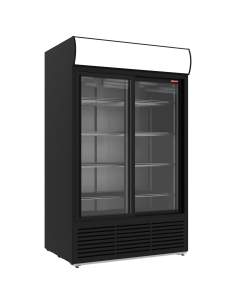 Vitrine ventilée positive 1230 litres, caisson lumineux, 2 portes coulissantes - NOIRE
