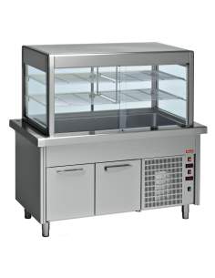 Élément cuve et vitrine réfrigérée sur armoire réfrigérée 6x GN 1/1