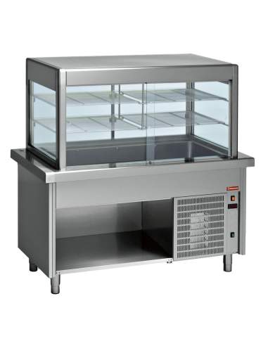 Élément top et vitrine réfrigerée sur meuble ouvert 4x GN 1/1