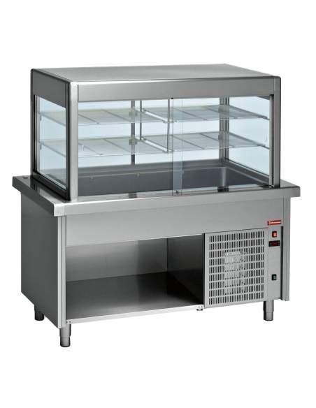 Élément top et vitrine réfrigerée sur meuble ouvert 4x GN 1/1