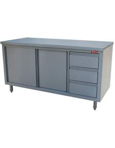 Table sur armoire neutre et 3 tiroirs à droite