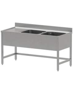 Plonge inox ECO 2 cuves égouttoir gauche, sans sous-tablette inférieure