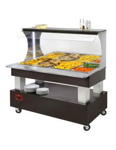 Buffet chauffant mural, bain marie, 4x GN1/1-150 (Bois Wengé)