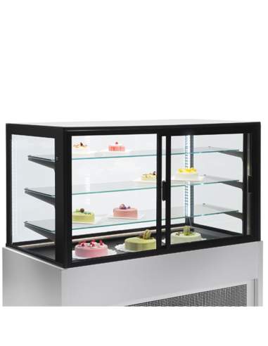 Comptoir vitrine panoramique, ventilé, 4 niveaux, sans réserve - GRIS