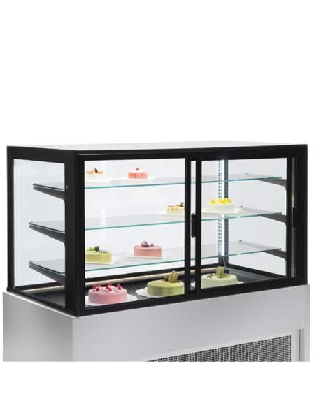 Comptoir vitrine panoramique, ventilé, 4 niveaux, sans réserve - GRIS