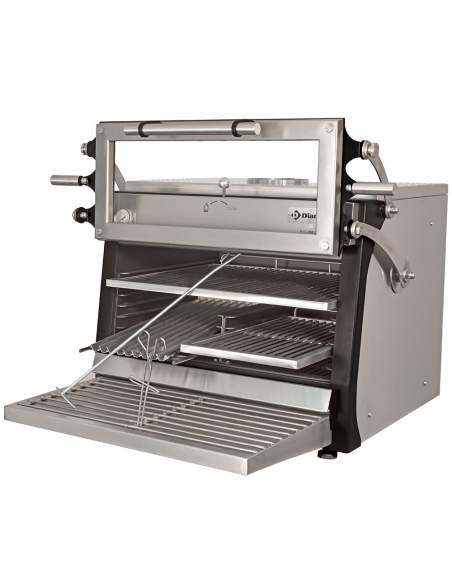 Four-BBQ  à charbon, GN 1/1+ GN2/4 (75 Kg/h) - Porte relevable/Inox