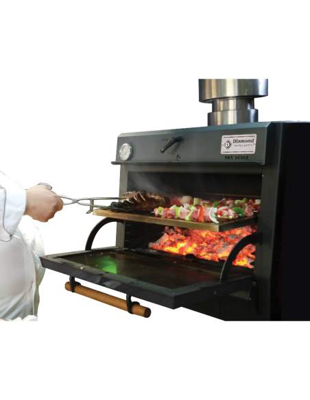 Four-BBQ  à charbon, GN 1/1+ GN2/4 (75 Kg/h) - Porte relevable/Inox