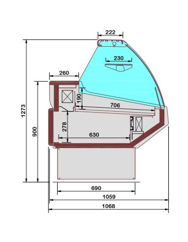Comptoir ventilé, avec réserve, vitre bombée - Frontal BLANC