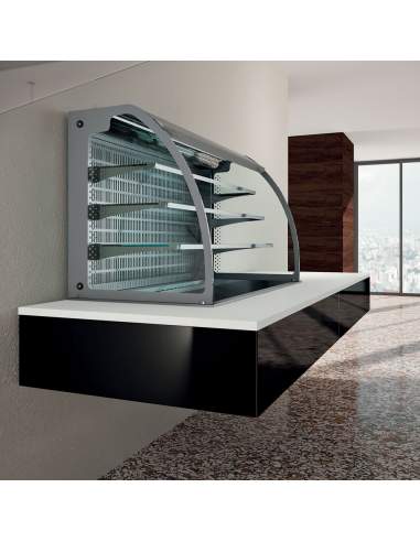 Mural avec cuve et vitrine sur 3 niveaux ouverte (avec rideau), réfrigérées, ventilées, 3x GN 1/1