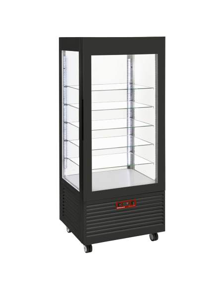 Vitrine 4 faces T° négative, 5 étagères en verre , ventilée, 480 Lit, NOIRE