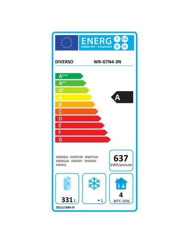 Table frigorifique, ventilé, 4 portes GN 1/1, sur roues, 2 avec freins