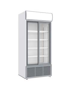 Vitrine ventilée positive, 783 litres, 2 portes coulissantes, avec caisson lumineux, BLANCHE