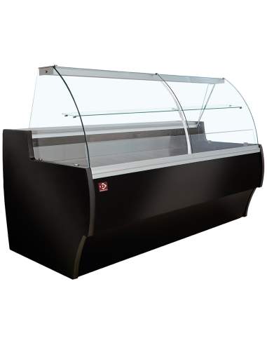 Comptoir vitrine réfrigéré à vitre bombée, ventilé, avec réserve - NOIR