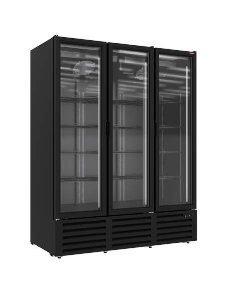 Vitrine ventilée positive 1455 litres, 3 portes battantes - NOIRE