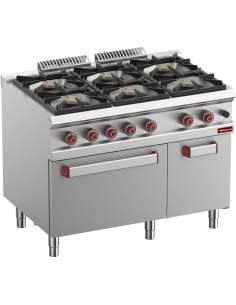 Fourneau 6 feux vifs, four gaz GN 2/1, armoire neutre