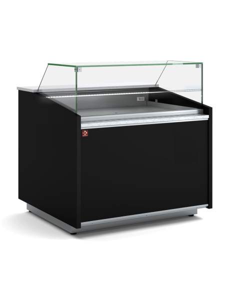 Comptoir vitrine ventilé, vitre basse, avec réserve - NOIR