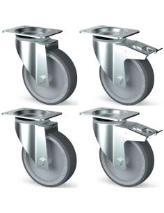 Kit 4 roues inox, pivotantes, 2x freins